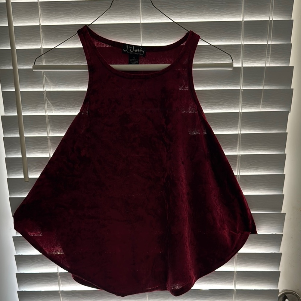 J for Justify Red Crushed Velvet Bell-shaped Sleeveless Tank Top